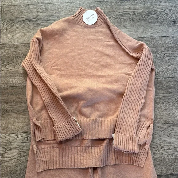 Women's Tan Knit Sweater and Pants Set - Picture 2 of 10
